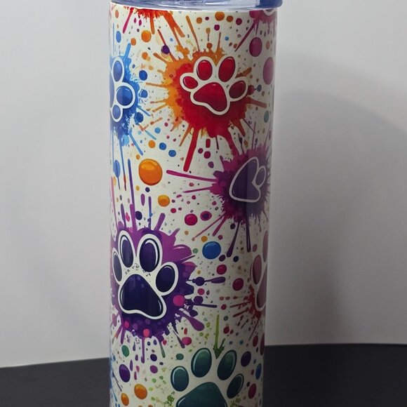 Ink Splattered Paw-Prints 20 oz Tumbler - Picture 3 of 4